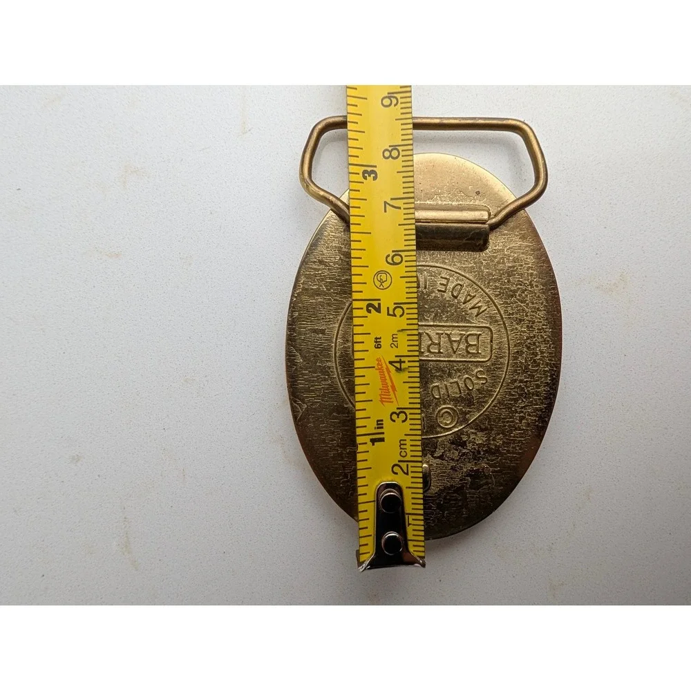Vintage 1983 Barlow Solid Brass Bighorn Ram Scrimshaw Belt Buckle Made in USA